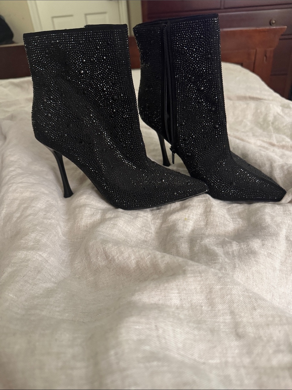 NWOT INC InternationalConcepts Black Rhinestone Pointed-Toe Stiletto Ankle Boots